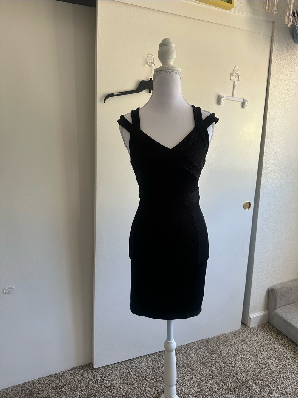 Armani Exchange Black Double-Strap V-Neck Mini Dress